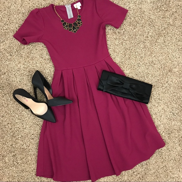 LuLaRoe Cranberry Red Amelia Dress - Picture 1 of 9